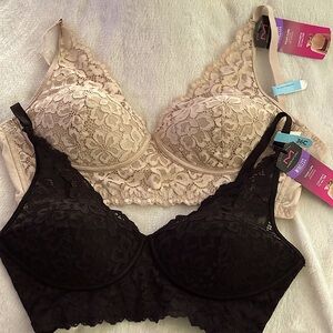 Set of Black and Neutral lacy wireless bras.